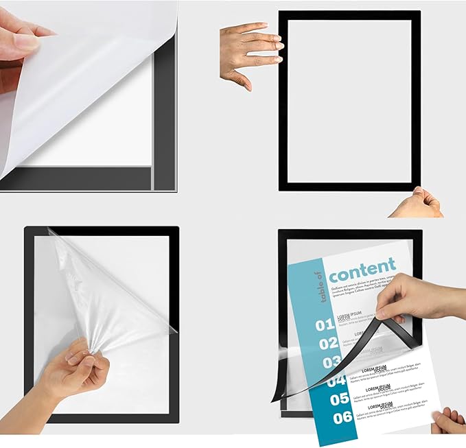 20pcs Magnetic Sign Holder 11 x 17 with Magnet Strip Border,Self Adhesive Magnetic Wall Mount Sign Holder,Display Picture Frames Window Poster Paper Flyer Holder for Home Office Store