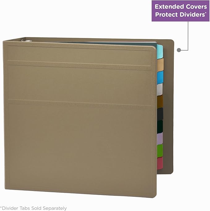 Carstens 4-Inch Heavy Duty 3-Ring Binder - Side Opening, Sand, Durable Plastic, No-Gap Rings, Waterproof Cover, No Pockets, Holds 600 US Letter Sheets, BPA-Free, Made in USA (1846-3R), Case of 10