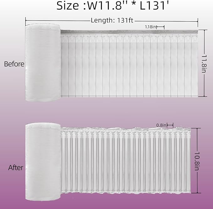 Large Bubble Cushion Wrap for Packing Fragile Items Inflatable Air Pillows for Shipping, Heavy Duty Reusable Eco-Friendly Packing Materials Moving Supplies for Bottles, TV, 11.8" x 131'