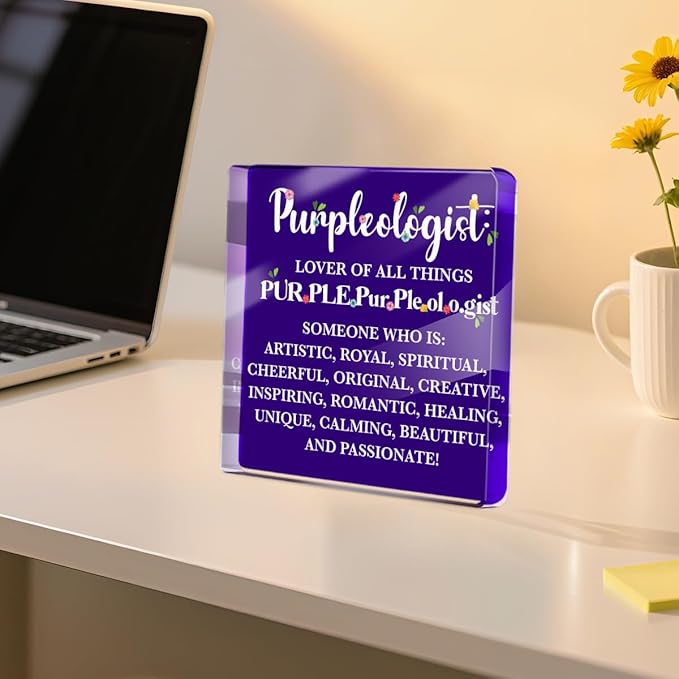 Purple Lover Gifts for Women Bestie Friends, Positive Affirmation Desk Acrylic Sign, Motivational Work Desk Sign Office Cubicle Desktop Decorative Signs