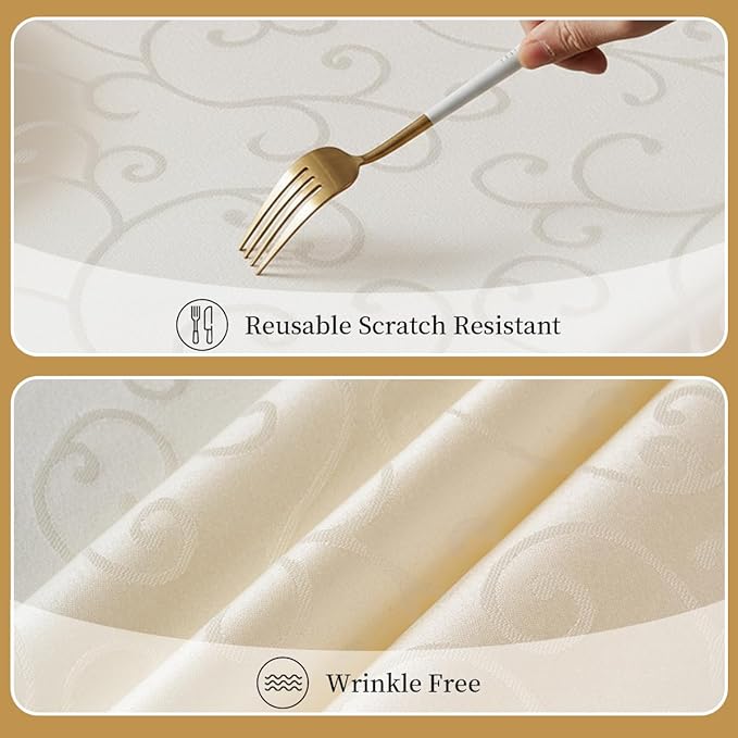 Romanvicky Christmas Jacquard Tablecloth White Floral Pattern Rectangle Table Cloth Spill Proof Wrinkle Resistant Polyester Table Cover for Dining, Party, Thanksgiving Decoration, 60 x 102 Inch