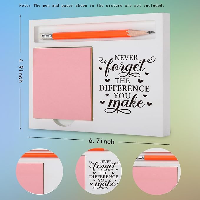 Thank You Gift for Women Men Inspirational Desk Organizer with “Never Forget the Difference You Make” Quote for Farewell Retirement, Back to School Desk White Note Pad Holder XBCT2