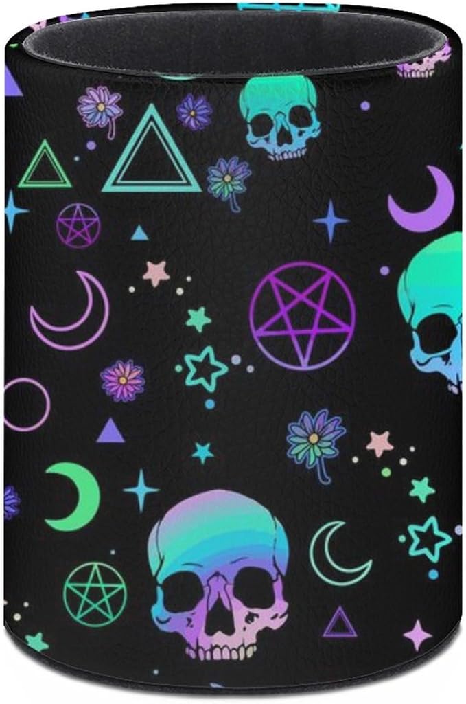 Magic Skull Pen Holder Pencil Organizer Cute Pencil Cup Desk Decor Makeup Brush Holder PU Multifunctional Office Suppliesfor Home Classroom School