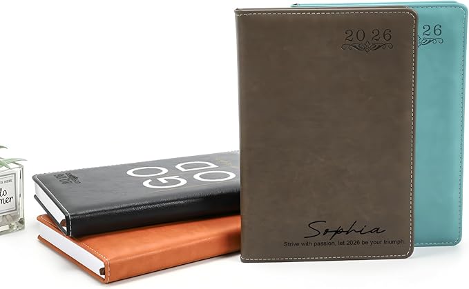 Custom Personalized 2026 A5 Planner - Customizable with Logo/Photo/Text | Soft PU Leather Cover, Monthly/Daily/Academic Weekly Pages & Calendar for School, Brown