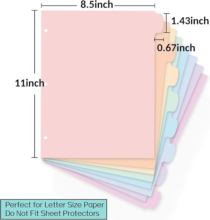 Sooez 8 Tabs Long-Lasting Plastic Write & Erase Large Tabs Dividers for 3 Ring Binder, Aesthetic Cute Pastels Binder Dividers for Student, Teacher, Office, Home Organizers, 3 Sets, Muted