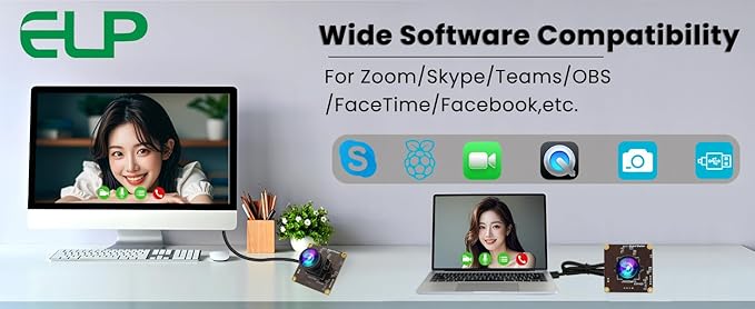 ELP 5MP Global Shutter 50fps USB Camera - Wide Angle Webcam for Live Streaming (100 No Distortion Lens)