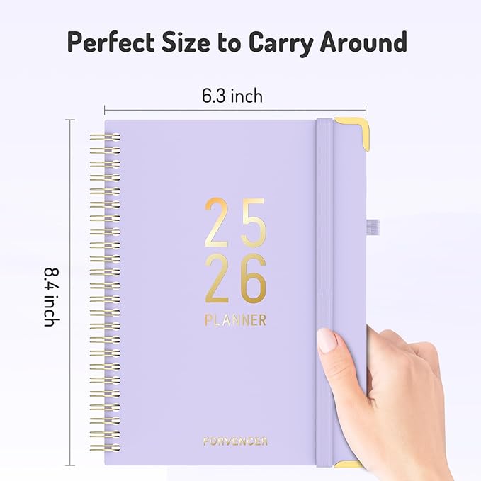 Jul 2025 - Dec 2026 Planner, Forvencer Academic Planner 2025-2026, 18 Month Daily Planner, 6" x 8", Weekly & Monthly Agenda Book, Hardcover Calendar Book, School Supplies for Student Teacher, Purple