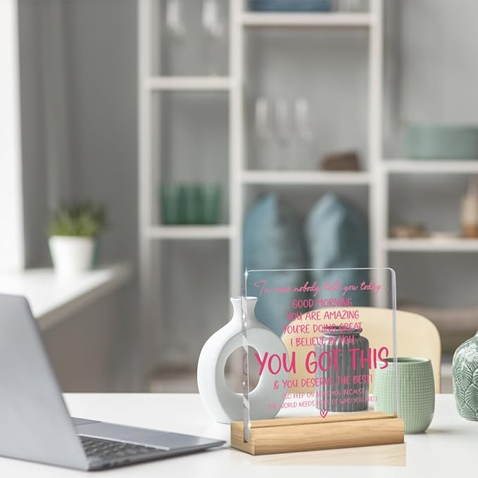 Pink Office Decor Pink, Inspirational Awareness Positive Affirmation Sign Acrylic Sign Plaque Motivational Table Decorations for Home Office Living Room Bedroom