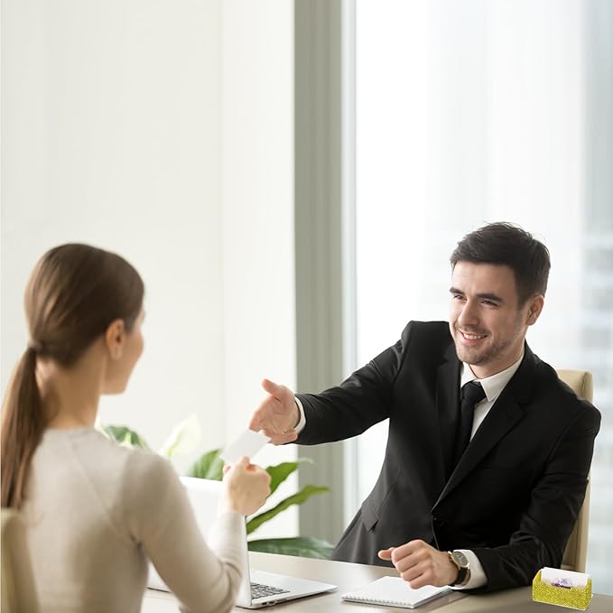 PATIKIL Rhinestone Business Card Holder, Crystal Business Card Holders Bling Business Card Organizer Display Stand for Desktop Desk Office Exhibition, Yellow