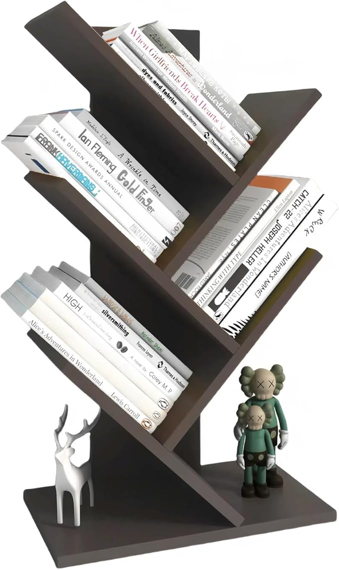 Godferyxin Book Tree Bookshelf, 5-Tier Wood Bookshelf Tree Bookcase for Displaying Books, CDs, Magazines and More at Office, Home or School