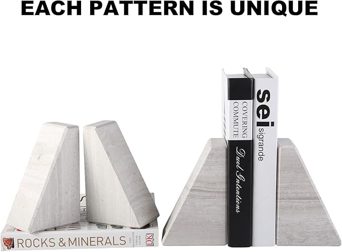 Marble Book Ends for Heavy Books, Decorative Bookends for Shelves, Durable and Heavy-Duty Bookends for Hardback Book & CDS, Off-White Unique Books Stopper & Holder, Set of 2