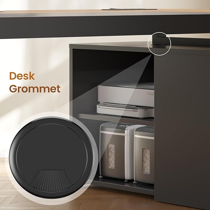 Itaar 70.9" Executive Desk, Large Computer Desk with Drawers and Lateral File Cabinet, Office Desk with Removable Shelves, Business Furniture Desk Workstation for Home Office, Light Walnut