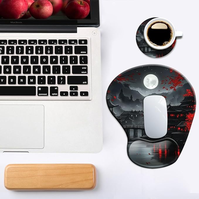 Ergonomic Mouse Pad with Wrist Rest,Gaming Mouse Pad with Wrist Support,Funny Mouse Pads for Desk,Computer Mousepad with Non-Slip Pain Relief PU Base,Cute Office Desk Accessories,Full Moon