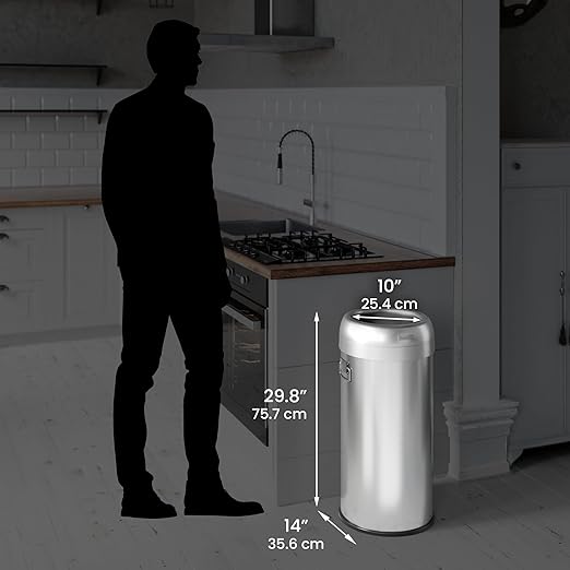 iTouchless Dual-Deodorizer Trash Can and Recycle Bin, Stainless Steel Commercial Grade Large 10 Inch, Home, Restaurant, Restroom, Office, 16 Gallon / 61 Liter, Open Top, Round