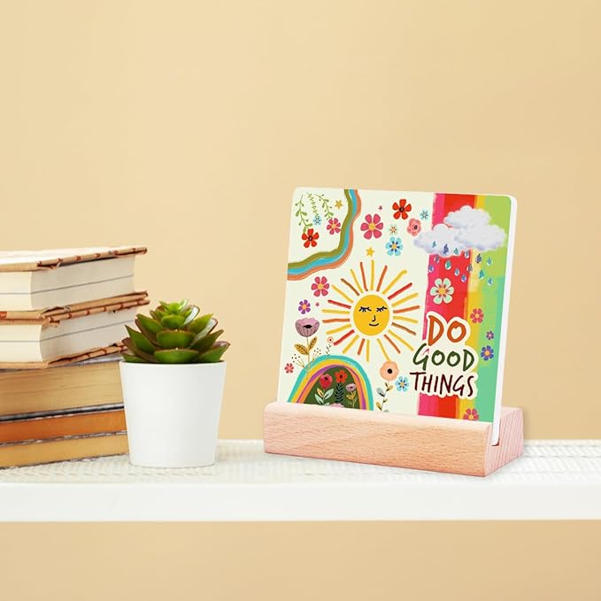 Inspirational Gifts for Women Girls Friends Birthday Christmas-Encouragement Gift Cheer Up Gifts for Friends-Motivational Sign Ceramic Plaque Desk Decor-Sun and Rainbow Sign