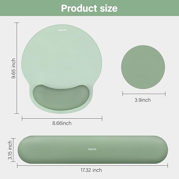 MOSISO Wrist Rest Support for Mouse Pad&Keyboard Set, Circle Curved Ergonomic Mousepad&Coaster Non-Slip Base Home/Office Pain Relief&Easy Typing Pad with Soft Cloth&Silicone Lining, Antique Green