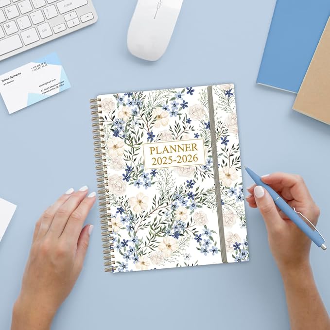 Planner 2025-2026 - Weekly & Monthly Planner from July 2025 to June 2026, Agenda 2025 2026 with Inner Pocket, Elastic Band, 8.5" x 11", Crushed Flower