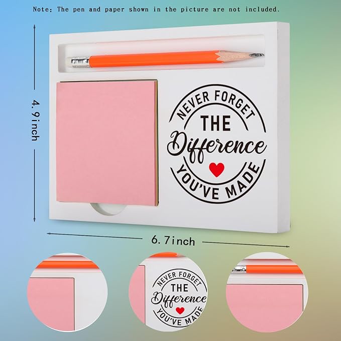 Thank You Appreciation Gifts – Inspirational Desk Organizer Never Forget The Difference You've Made for Farewell, Retirement, Recognition – Desk White Note Pad Holder XBCT5