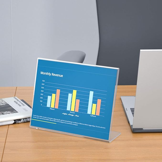 NIUBEE Acrylic Sign Holder 8.5x11 Inches 12 Pack Horizontal, Slant Back Clear Frames, Plastic Paper Flyer Display Holder, Document Menu Table Stand for Office, Store, Restaurant -Landscape