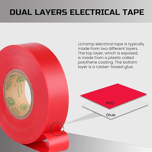 Lichamp 10-Pack Red Electrical Tape Waterproof, 3/4 in x 66ft, Industrial Grade UL/CSA Listed High Temp Electrical Tape Electric Super Vinyl