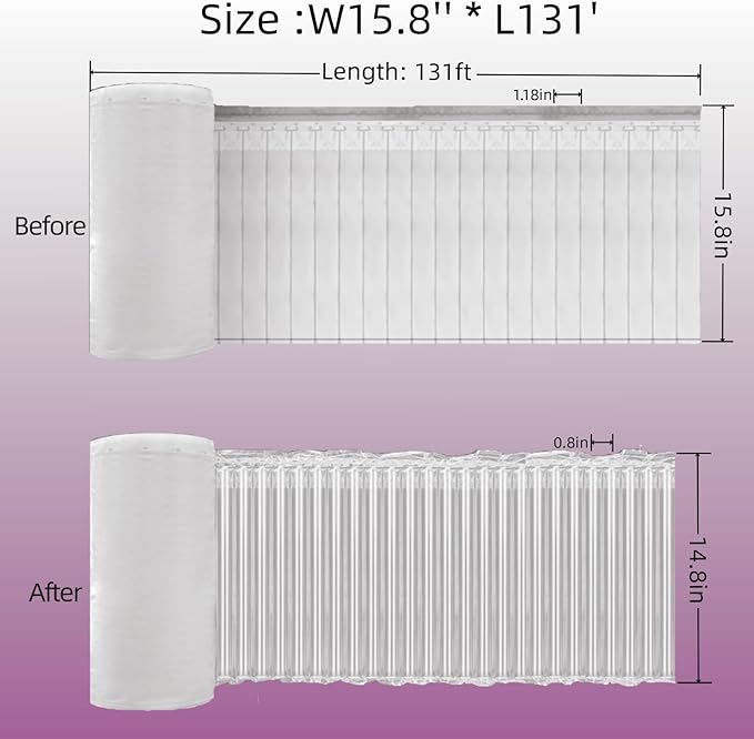 Inflatable Air Bubble Cushion Wrap for Packing Fragile Items Moving Supplies 15.8'' x 131', Wide Large Packing Sleeve Air Pillows for Shipping Heavy Duty Eco-Friendly Packaging Materials