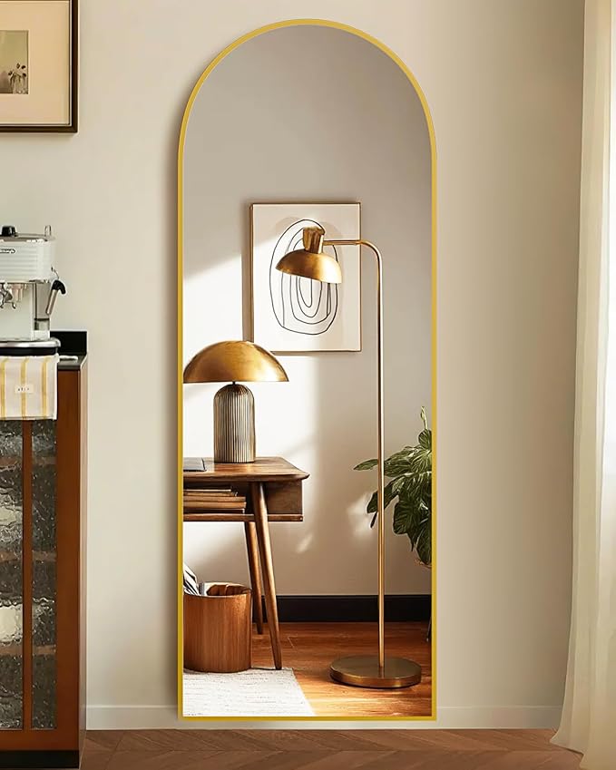SUNQUEEN 58"x19" Floor Mirror Full Length, Arched Full Length Mirror with Stand, Full Body Mirrors for Bedroom Living Room or Cloakroom Gold