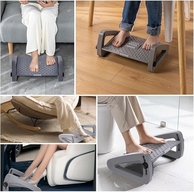 Foot Rest for Under Desk at Work - Six Heights Adjustable Under Desk Footrest - Ergonomic Foot Stools for Under Office Desks - Desks Foot Rest with Massage Rollers - Leg Rest for Chair (Gray)