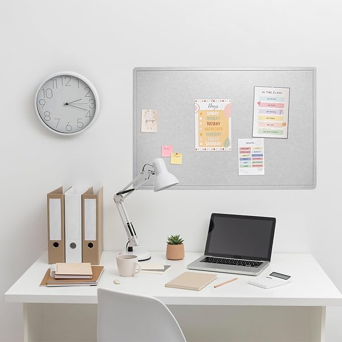 Bulletin Board, 36 x 24 Inches Felt Pin Board, Cork Alternative for Wall, 3' x 2' Foldable Self-Adhesive Vision Board with 20 Pushpins - Light Gray