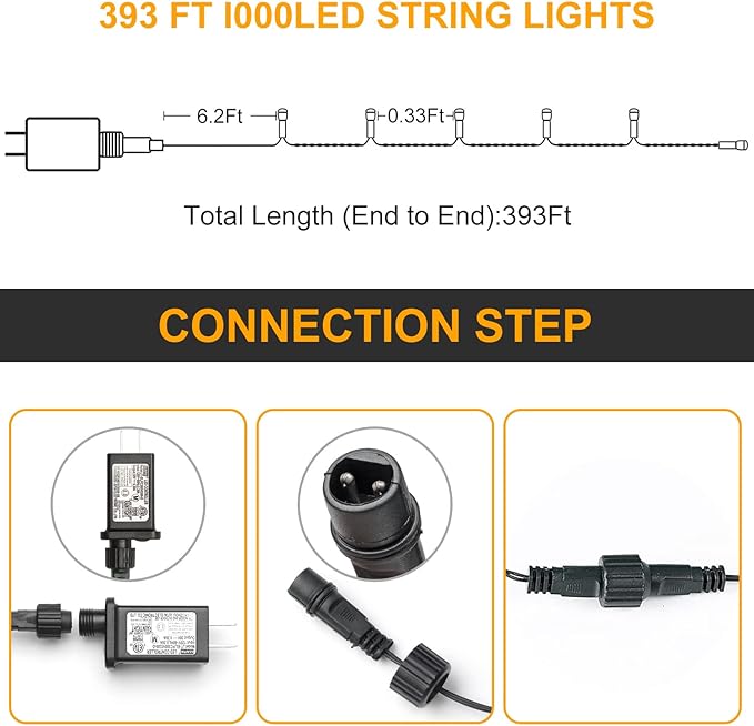 Haili 1000 Led Christmas Lights, Plug in 8 Lighting Modes Waterproof, Outdoor Christmas Lights for Tree Yard Party Indoor Outside Decorations (393FT, Color Changing)