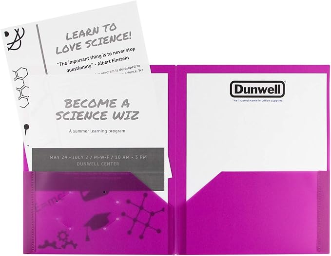 Dunwell Plastic 2-Pocket Folders (24 Pack, Assorted Colors), 8.5x11 Document Folders for School and Office, Heavy Duty Poly, Long Lasting, Includes Labels