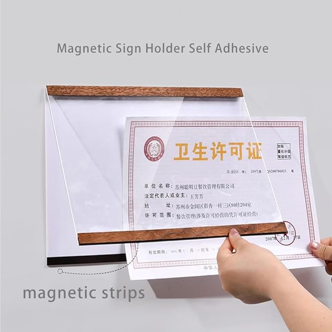 Wall Mount Acrylic Sign Holder Self Adhesive Magnetic Display Frame Clear Document Frame for Office, Store, School, Home, Wall Picture Frame (Horizontal A4 210×297mm/8.27×11.69inches)