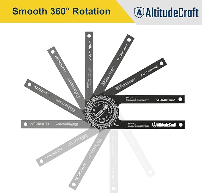 Precision Aluminum Miter Saw Protractor | 7.28-Inch Rust-Resistant Angle Finder with 360° Rotation & Laser-Engraved Scales for Accurate Miter Cuts