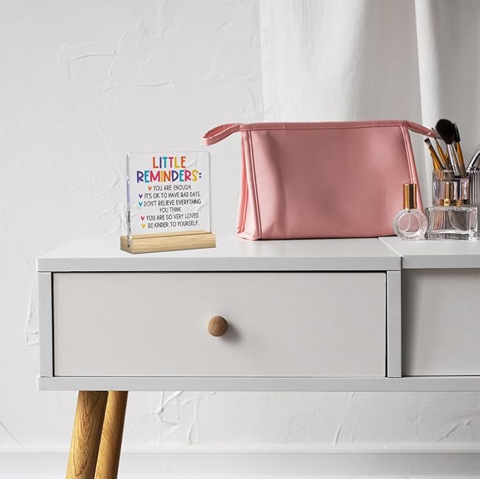 Inspirational Office Desk Decor, Motivational Employee Appreciation Gifts, Inspirational Gifts for Women, Room Decor for Teen Girls, Acrylic Sign With Wooden Stand for Office Desk Table Shelf