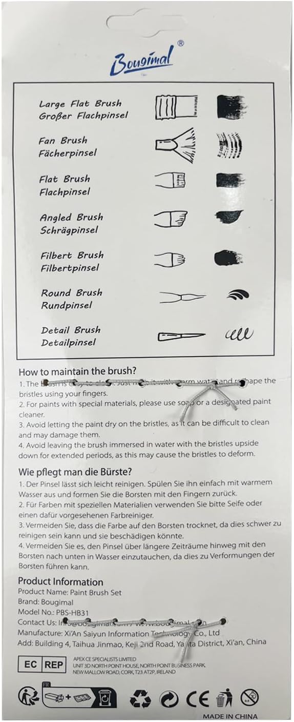 Bougimal 32 Pcs Paint Brushes for Acrylic Painting, Premium Nylon Bristles with Round, Filbert, Flat, Fan, Angle, Fine Detail Brush, Paint Brush Set for Acrylic, Oil, Watercolor