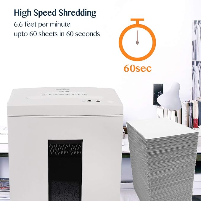 WOLVERINE 10-Sheet Super Micro Cut High Security Level P-5 Heavy Duty Paper/CD/Card Ultra Quiet Shredder for Home Office by 60 Mins Running Time and 6 Gallons Pullout Waste Bin SD9112(White ETL)
