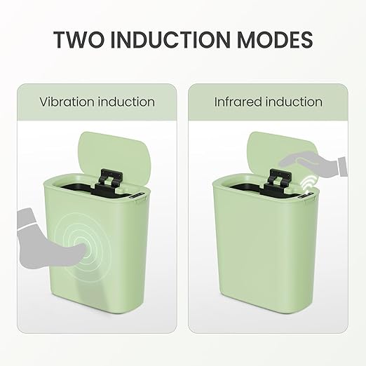 Cesun Motion Sensor Trash Can, 5 Gallon Automatic Bathroom Garbage Can with Lid, Touchless Smart Plastic Slim Wastebasket for Bathroom, Office, rv, Bedroom, Living Room, Green