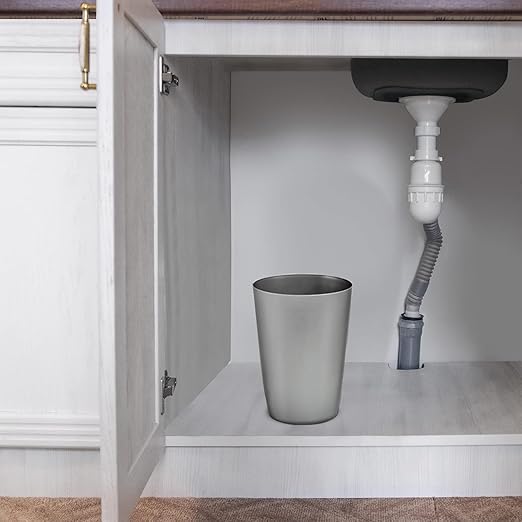 Mini Waste Basket - Durable Small Plastic Garbage Trash Can Bin - Lidless Open-Top Rectangular Slim Profile for Compact Spaces - Suitable for Home, Office, Kitchen and More (2-Pack, Silver Brushed)