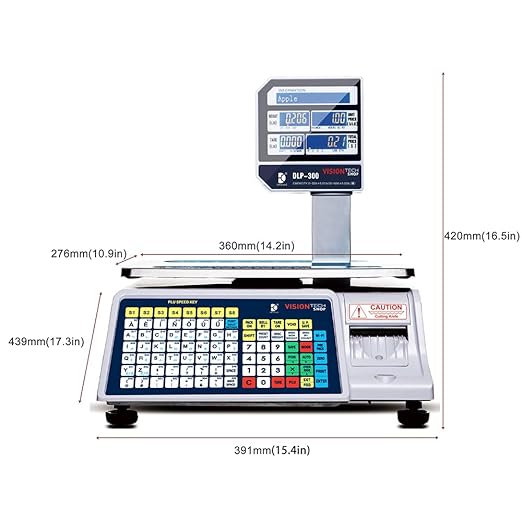 VisionTechShop DLP-300 Label Printing Scale Pole Display, 30/60lbs Capacity, 0.01/0.02lbs, NTEP Legal for Trade