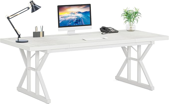 Tribesigns 70.8-Inch Executive Desk, Large Computer Office Desk Workstation, Modern Simple Style Laptop Desk Study Writing Table Business Furniture for Home Office (White, 70.8 Inch)
