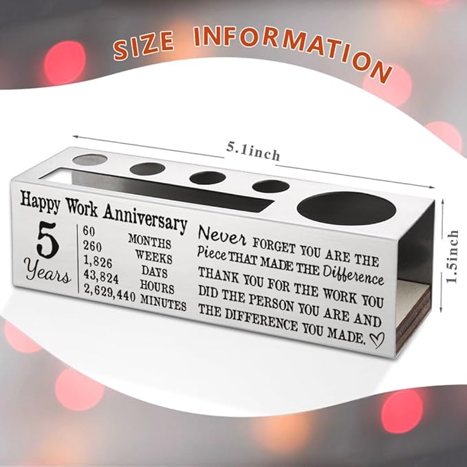 FOKCBOCM 5 year Work Anniversary Plaque gifts for Employee, Thank you Appreciation gifts for Coworkers Staff, 5 year Work Anniversary for Her Him, Happy Work Anniversary Office Pencil Holders-DS97