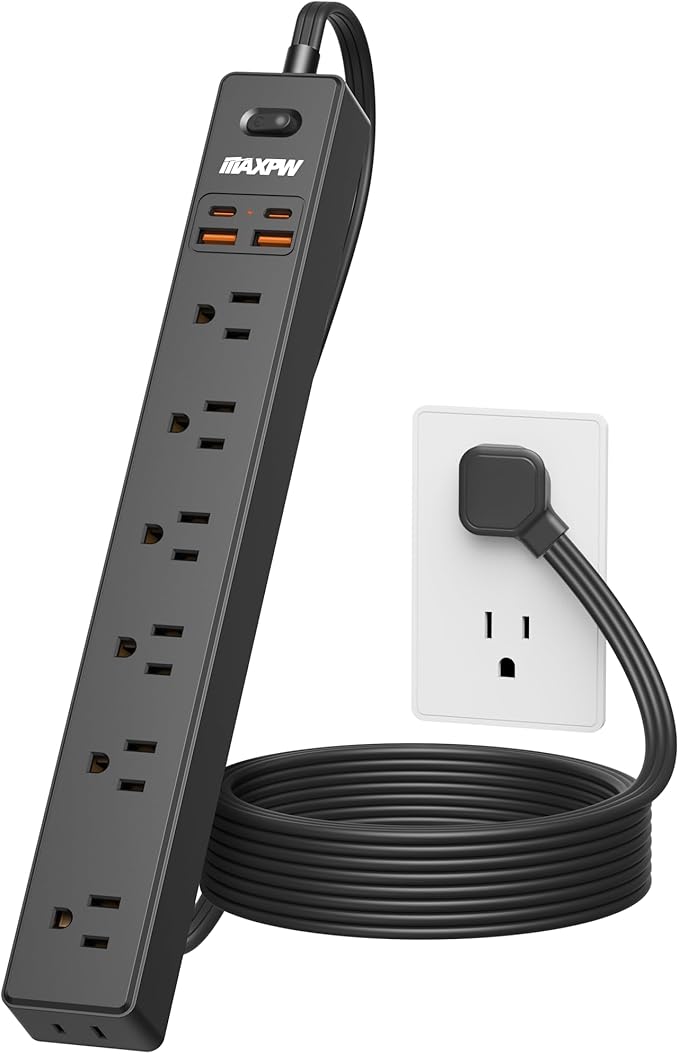 10 Ft Power Strip Surge Protector - 7 Outlets 4 USB Ports (2 USB C), Ultra Thin Flat Extension Cord & Flat Plug, 1700 Joules, Wall Mount, Desk Charging Station for Home Office Dorm, Black