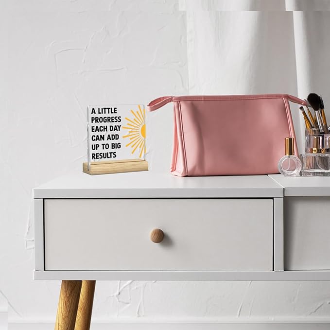 Motivational Mental Health Decoration, Therapy Office Desk Decor, School Counselor Gifts, Gifts for Women Psychologist School Counselor Therapist Halloween Christmas, A Little Progress Acrylic Sign