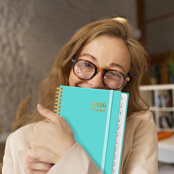 2026 Planner - Weekly and Monthly Calendar Planner from Jan 2026 - Dec 2026, Planner 2026 Spiral Bound with 12 Monthly Tabs, Inner Pocket, Perfect for School Office Supplies, 6.4" x 8.5", Teal