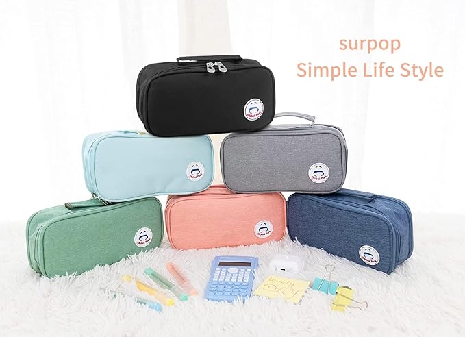 Pencil Case Pen Bag Holder Pouch Large Handle Big Capacity Desk Organizer Storage Marker Box Stationary Makeup Cosmetic Double Zippers for School Office Students Teen