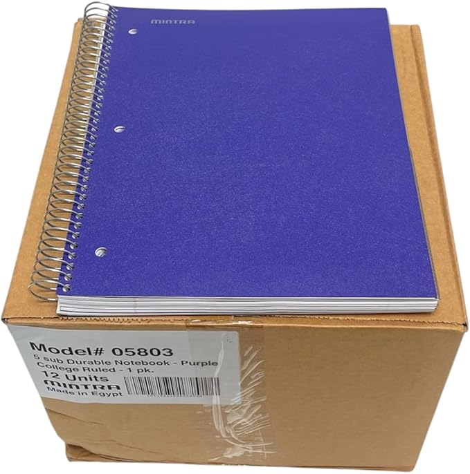 Mintra Office Durable Spiral Notebooks, 5 Subject (Purple, College Ruled 12pk)