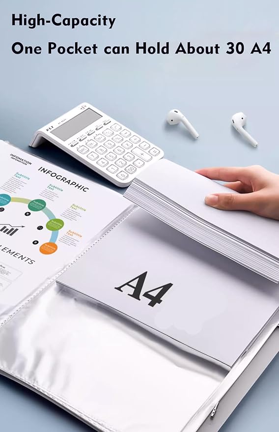 File Folder - 100 Pockets, Durable A4 Letter Size Organizer, Water-Resistant Plastic Dividers, Home/Office/School Document Holder (Purple)