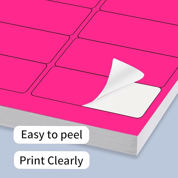 STARLIBOO 1" x 2-5/8" Neon Colored Labels Stickers Fluorescent Bright Neon Color Address Labels for Laser/Inkjet Printer, Permanent Adhesive- 600 Pcs/ 4Colors