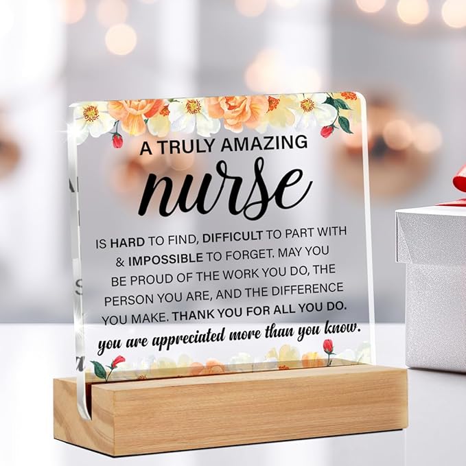 Thank You Nurse Gifts for Women, Appreciation Gifts for Nurses, a Truly Amazing Nurse Hard to Find Clear Acrylic Floral Nursing Desk Decorative Sign for Home Office, 4 x 4 Inches