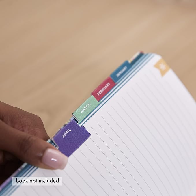 Erin Condren Vegan Leather Monthly Adhesive Tabs, Functional Planner Tabs for Organization, Sticky Index Page Markers, Journal and Notebook Accessories, Colorful + Platinum