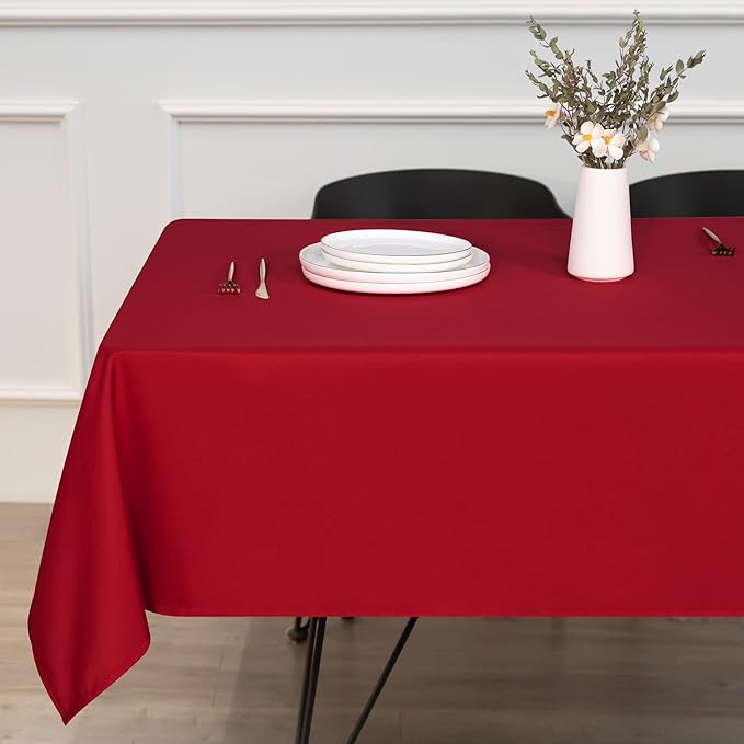 sancua Rectangle Tablecloth - 90 x 156 Inch - Water Resistant Spill Proof Washable Polyester Table Cloth, Decorative Fabric Table Cover for Dining Tables, Buffet Parties and Camping, Red